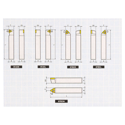 MINI TURNING TOOL SET (5 TOOLS) 1/4 SILVER FINISH - Set showing cutting angles - LittleMachineShop.com