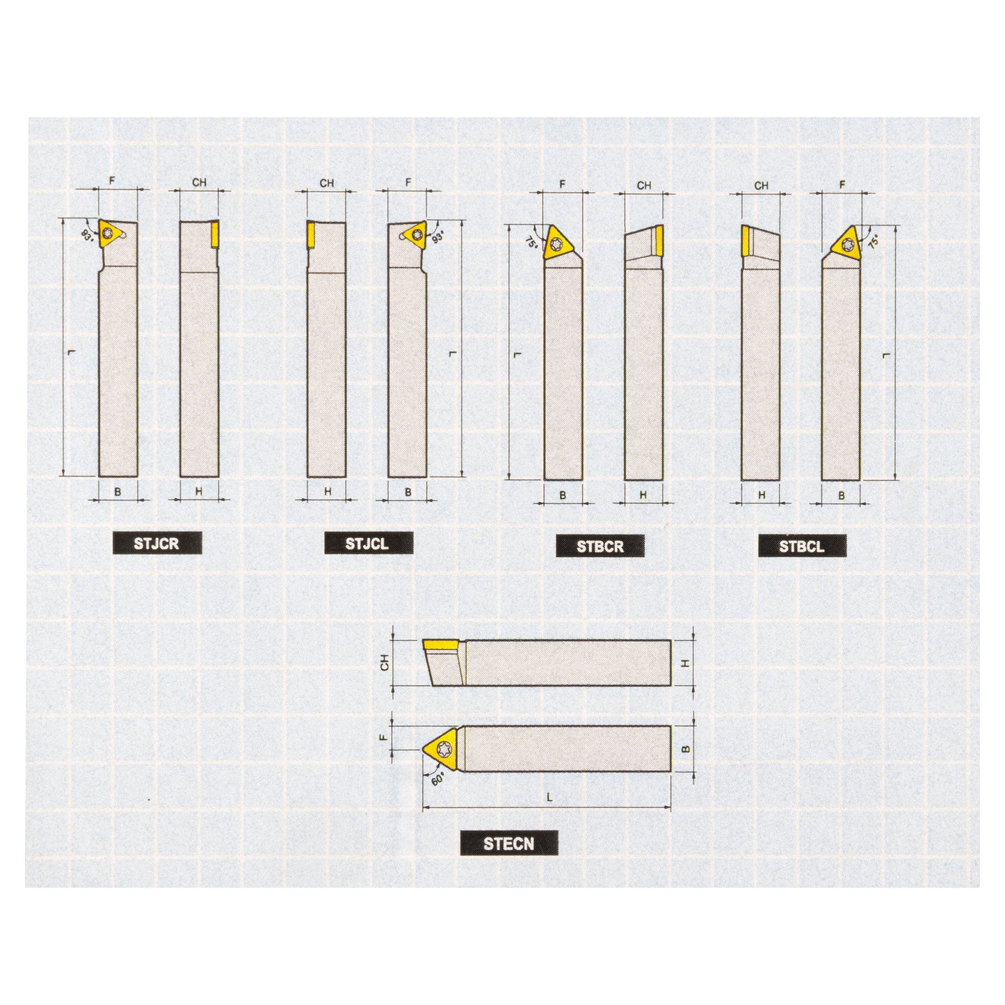 MINI TURNING TOOL SET (5 TOOLS) 5/16 SILVER FINISH - Set showing cutting angles - LittleMachineShop.com