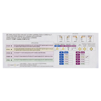 MINI TURNING TOOL SET (5 TOOLS) 5/16 SILVER FINISH - Set showing specs - LittleMachineShop.com
