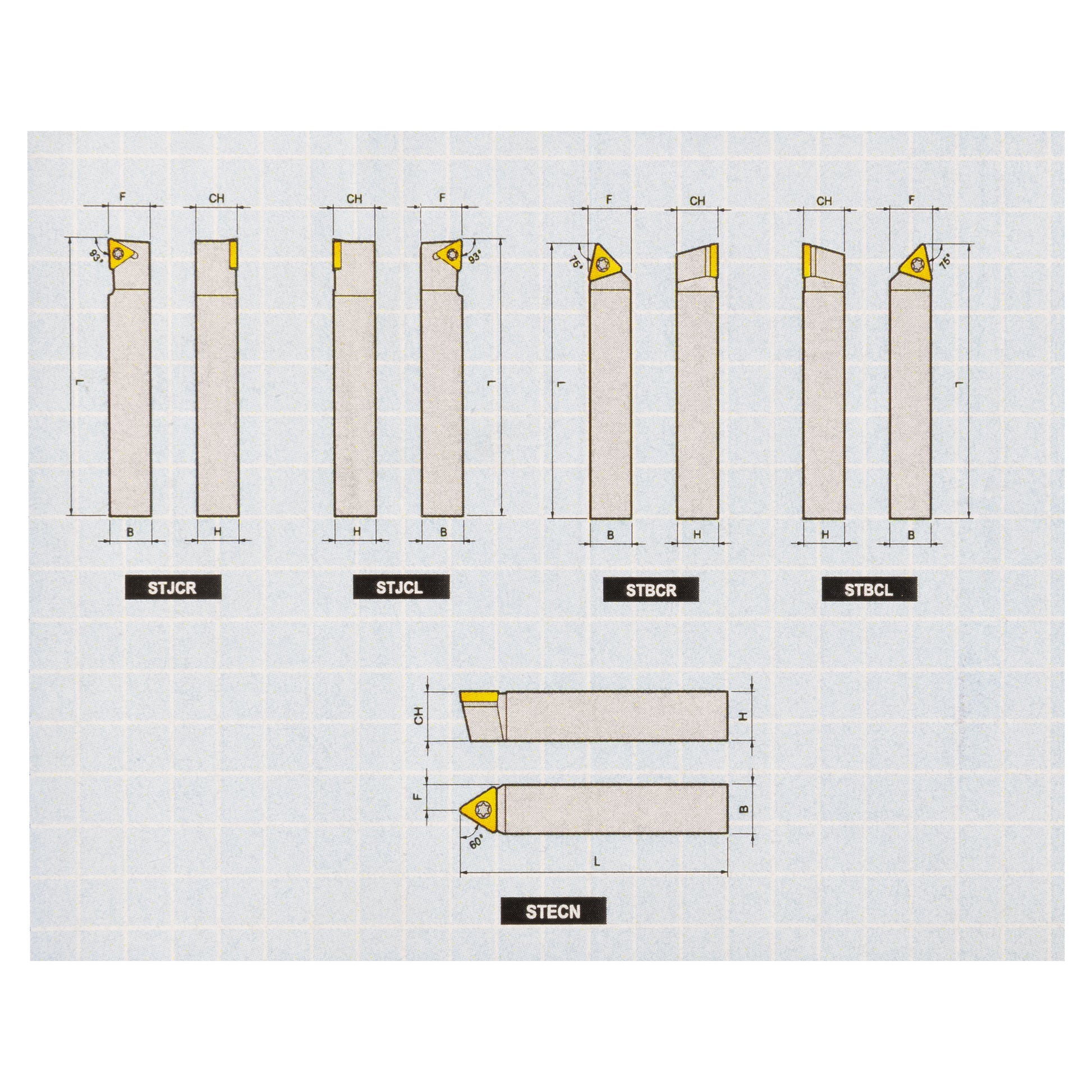 MINI TURNING TOOL SET (5 TOOLS) 3/8 SILVER FINISH - Set showing cutting angles - LittleMachineShop.com