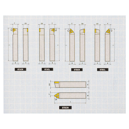 MINI TURNING TOOL SET (5 TOOLS) 3/8 SILVER FINISH - Set showing cutting angles - LittleMachineShop.com