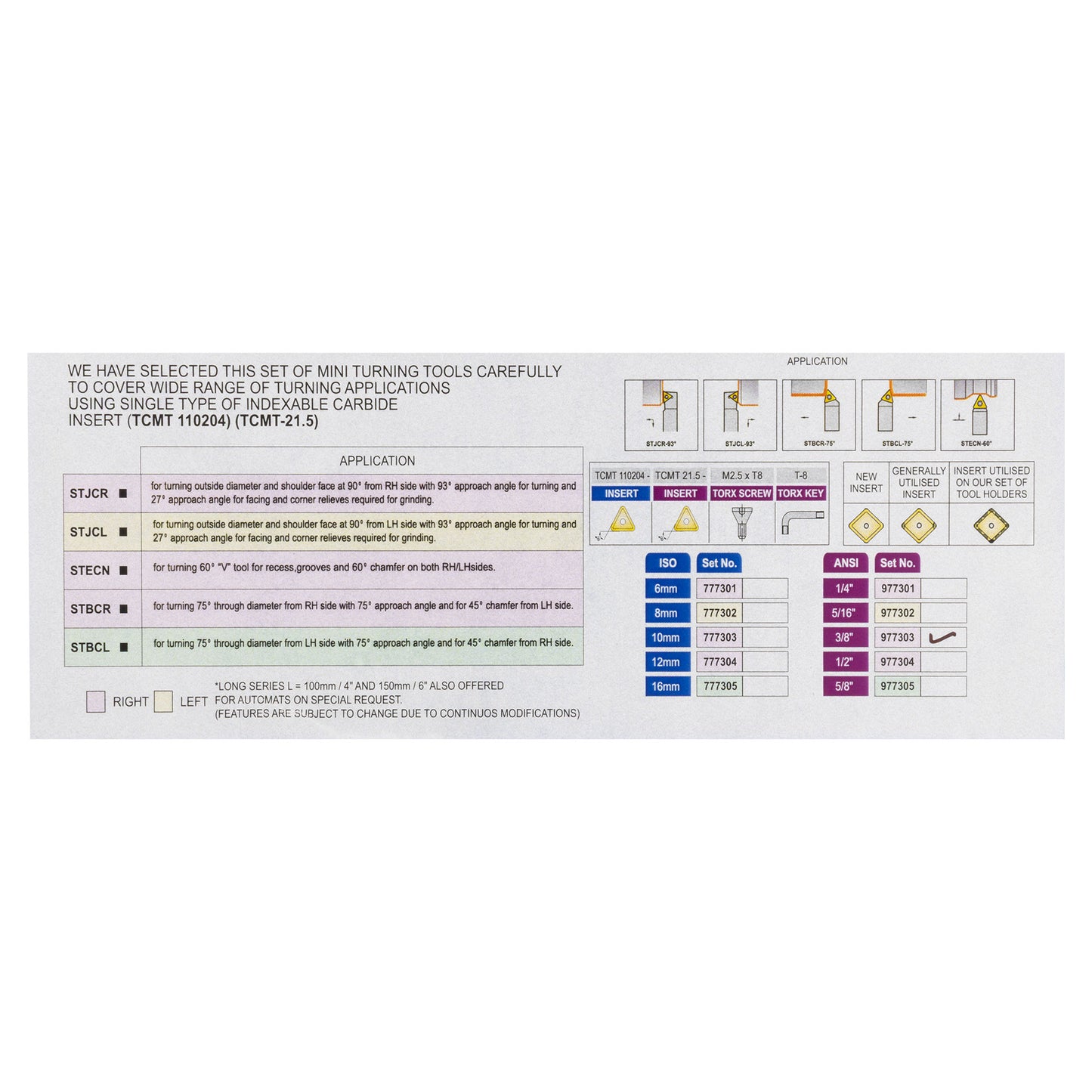 MINI TURNING TOOL SET (5 TOOLS) 3/8 SILVER FINISH - Set showing specs - LittleMachineShop.com