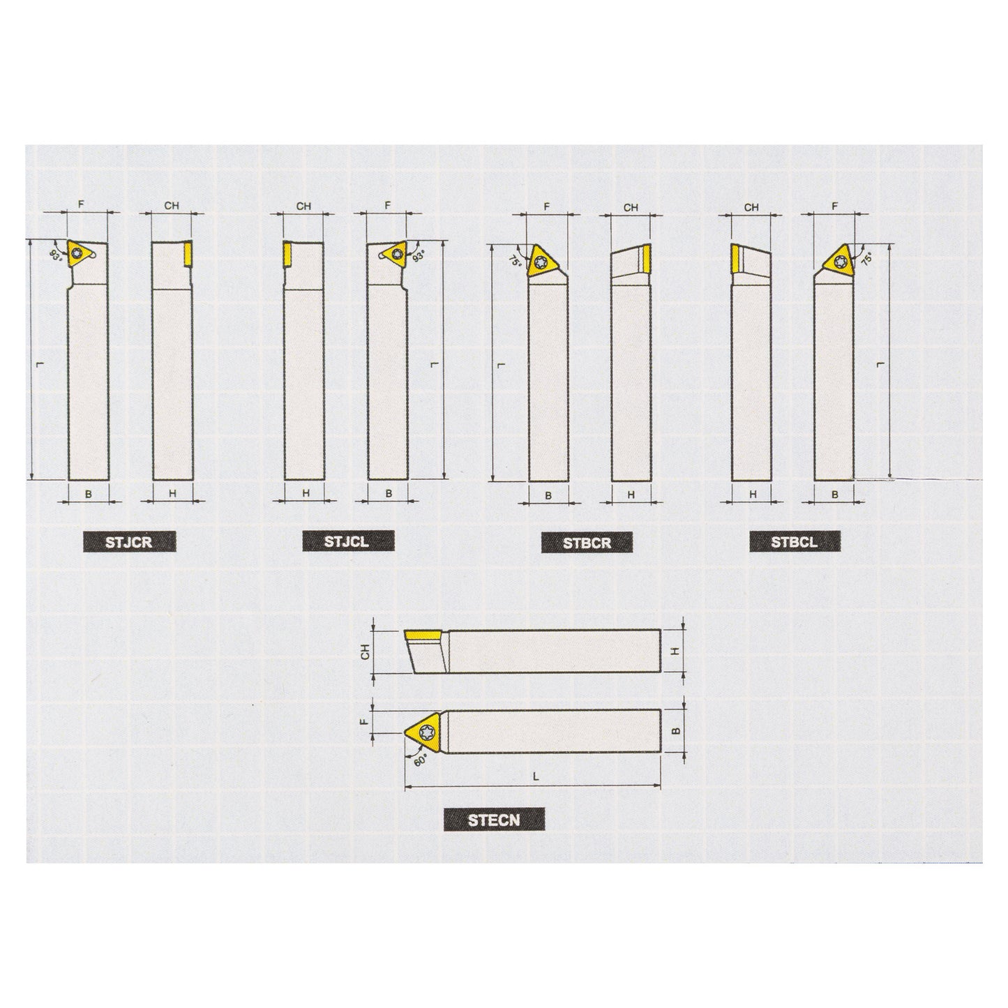 MINI TURNING TOOL SET (5 TOOLS) 1/2 SILVER FINISH - Set showing cutting angles - LittleMachineShop.com