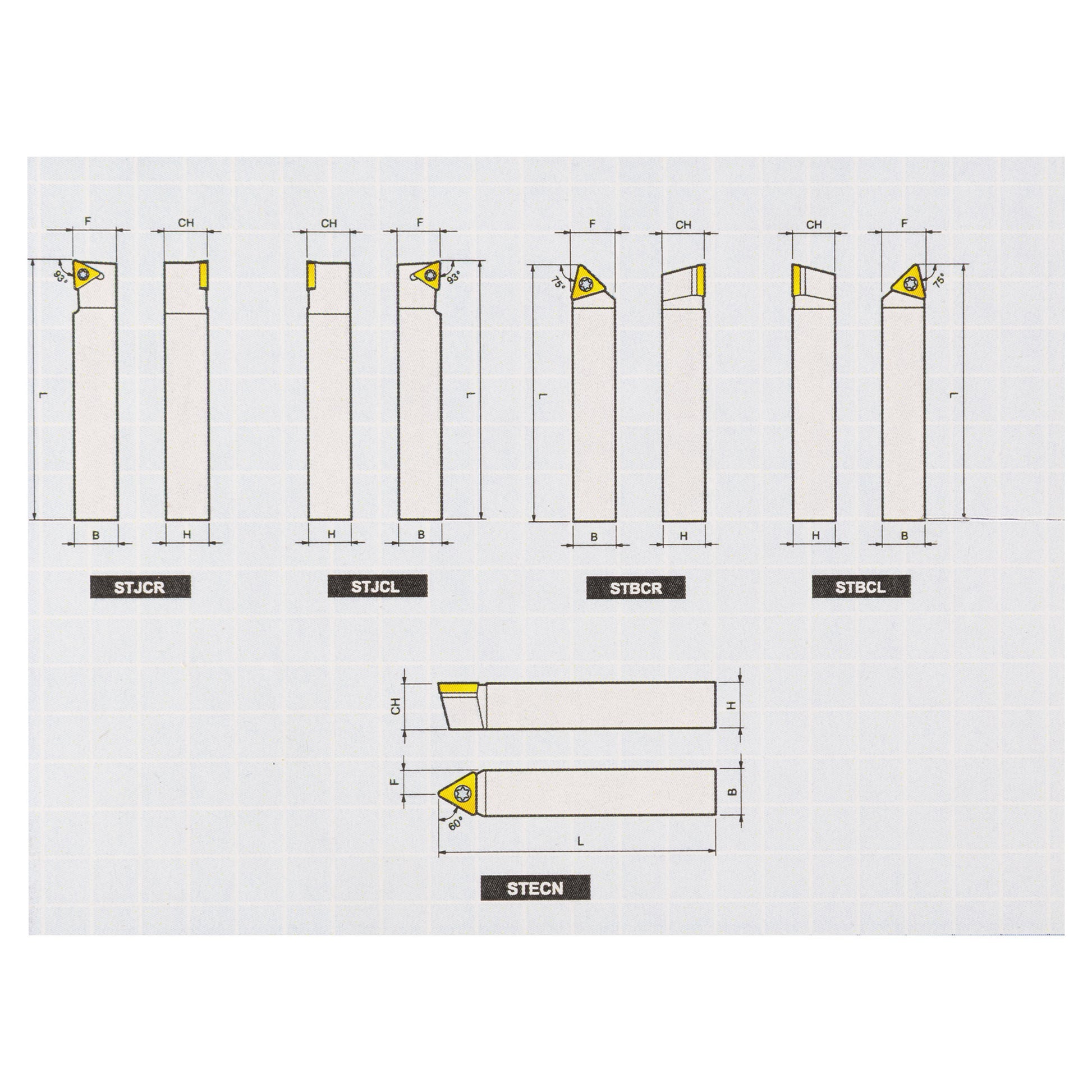 MINI TURNING TOOL SET (5 TOOLS) 1/2 SILVER FINISH - Set showing cutting angles - LittleMachineShop.com