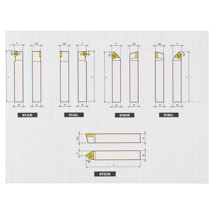MINI TURNING TOOL SET (5 TOOLS) 1/2 SILVER FINISH - Set showing cutting angles - LittleMachineShop.com
