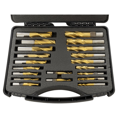 End Mill Set, 20-pieces 2 & 4 Flute, TiN coated HSS, Premium