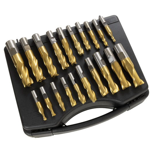 End Mill Set, 20-pieces 2 & 4 Flute, TiN coated HSS, Premium