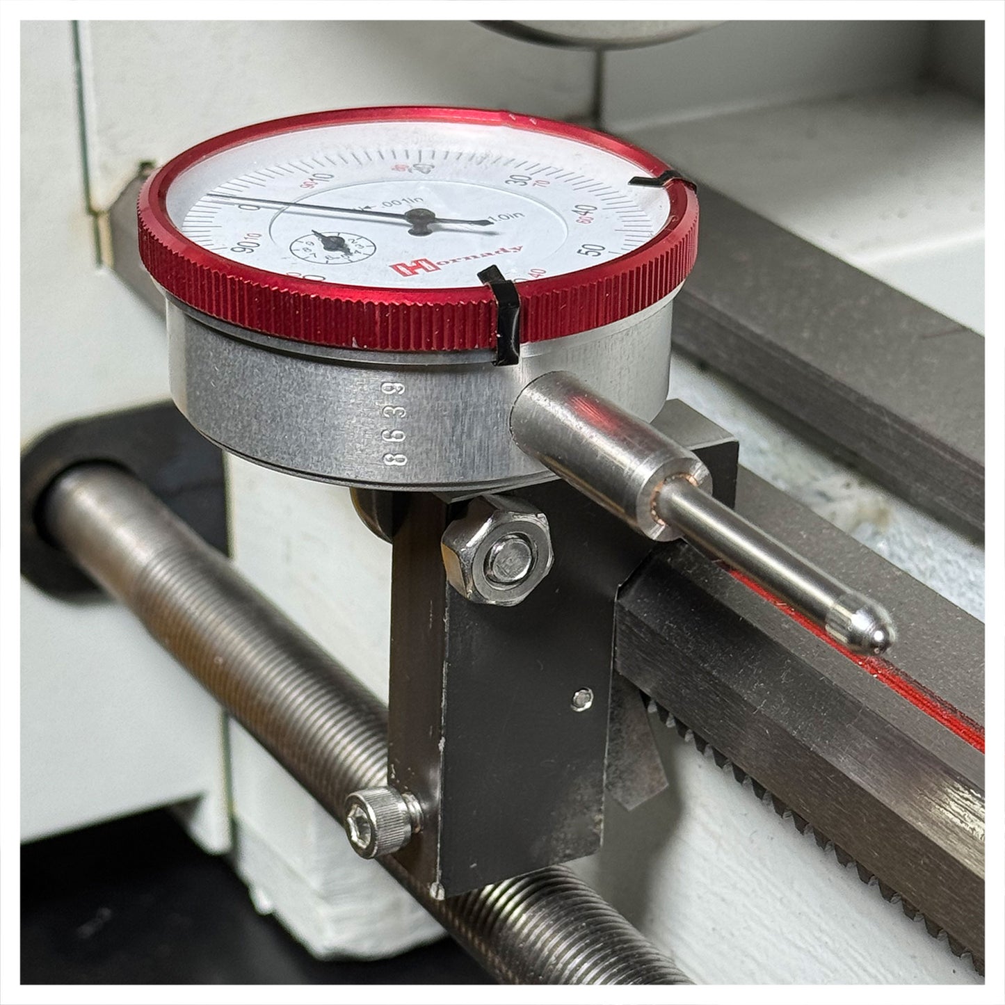 Standard Indicator Holder and Stop - Mounted Alternate View - LittleMachineShop.com