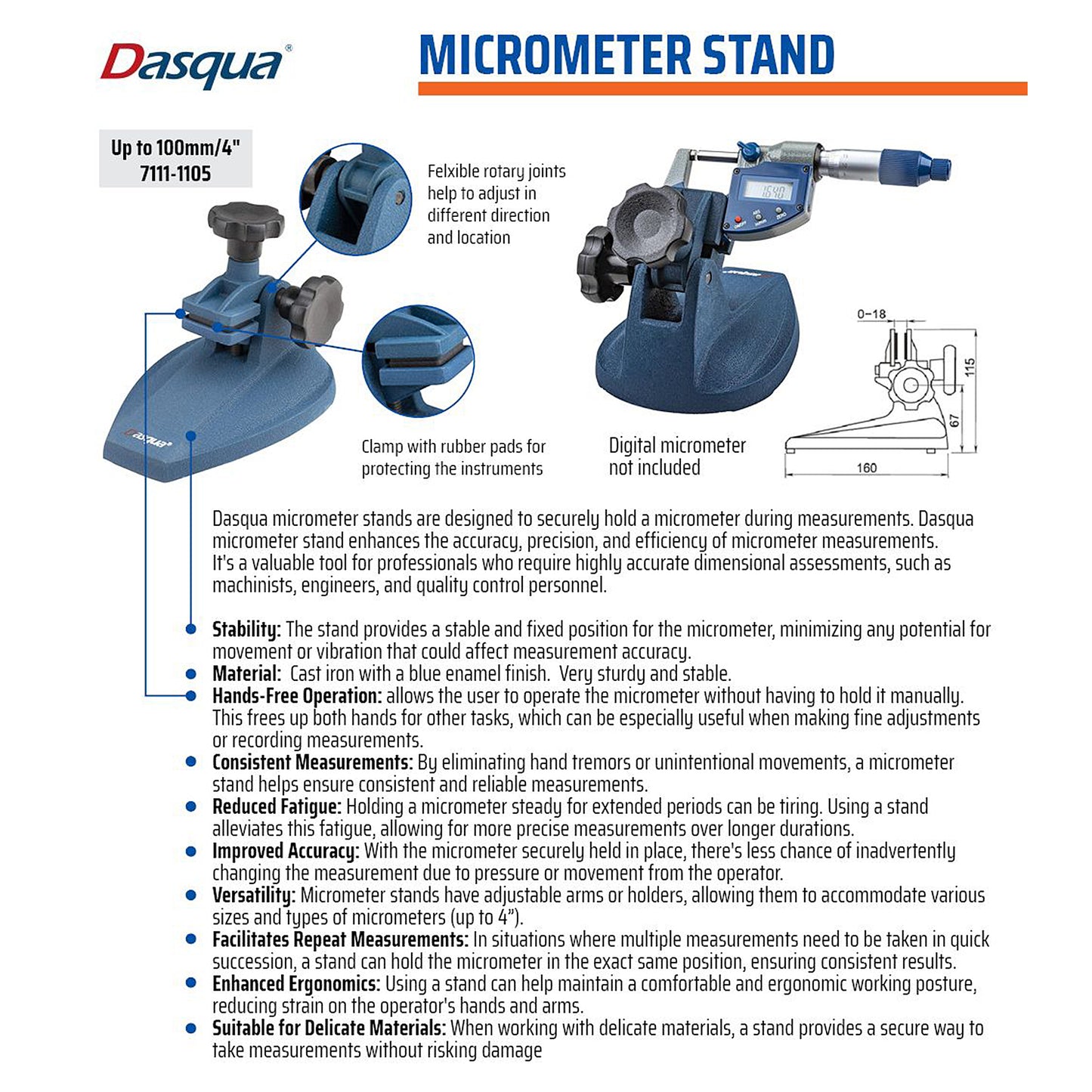 Micrometer Stand, Dasqua, Feature Brochure | LittleMachineShop.com