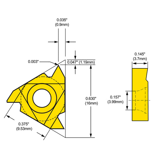Insert, 16IRA60 Internal Thread, TiN Coated | LittleMachineShop.com