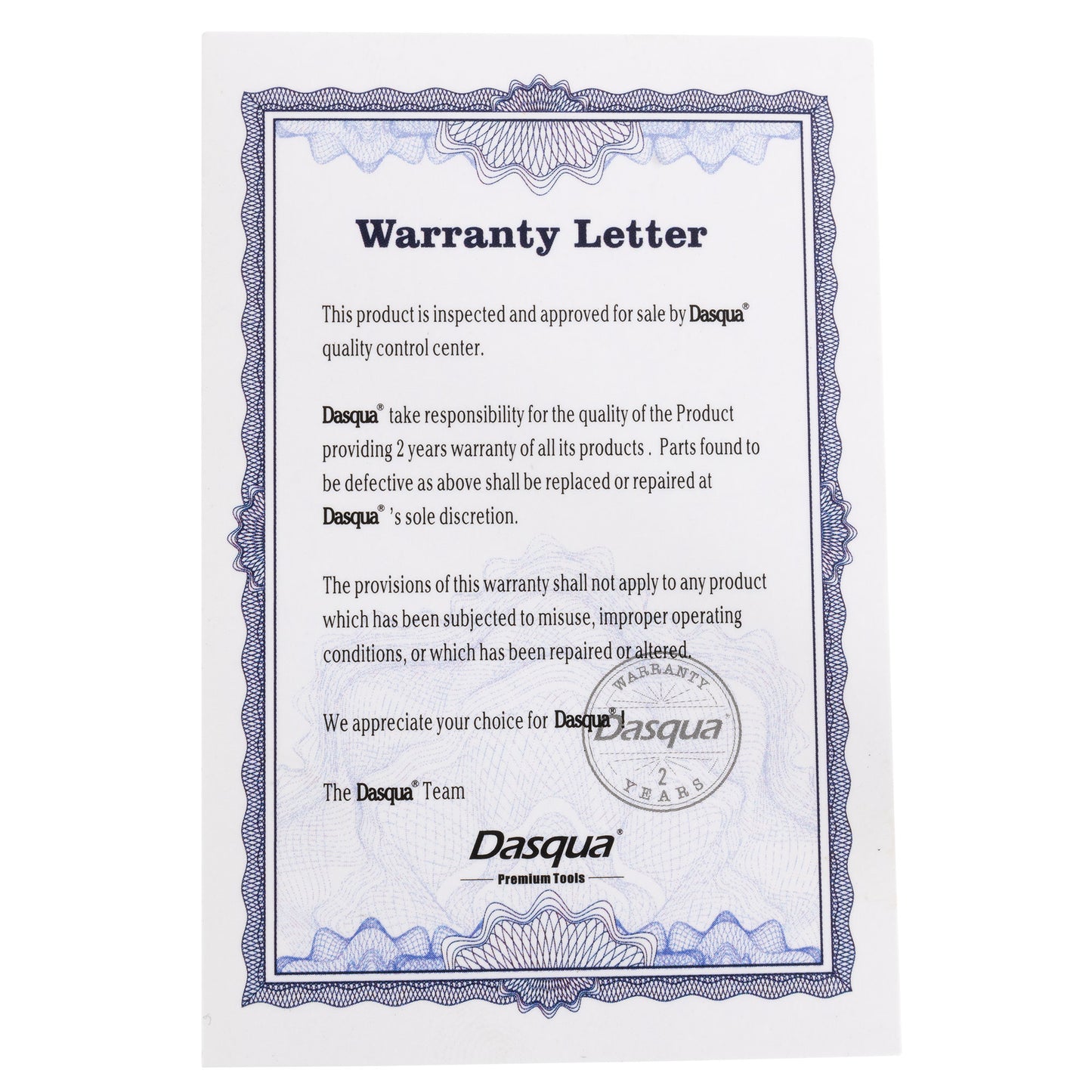 Dasqua Tools Waranty Card - LittleMachineShop.com
