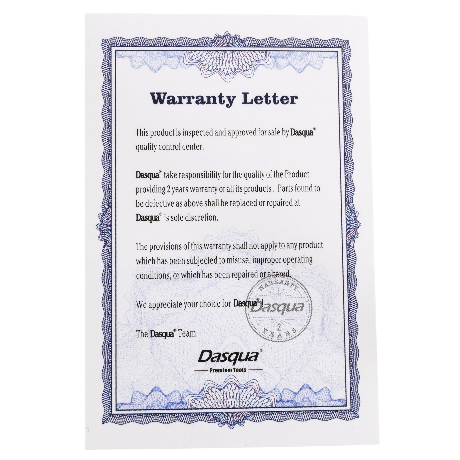 Dasqua Tools Waranty Card - LittleMachineShop.com