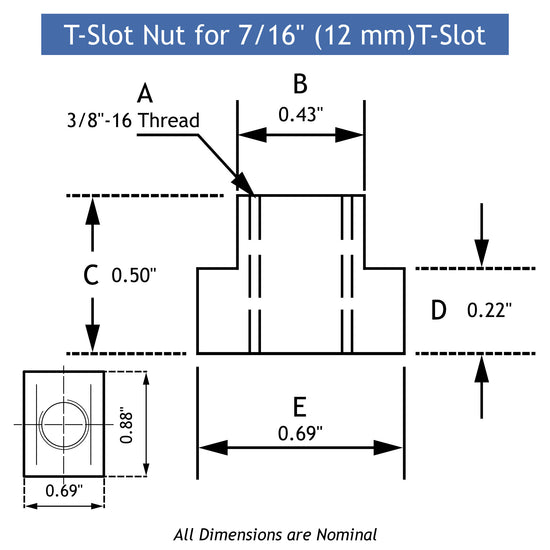 Drawing T-Slot Nut, 7/16" - LittleMachineShop.com