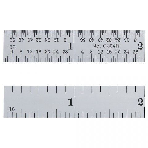 PEC Tools USA 12 Rigid Stainless Steel 4R Machinist Ruler/Rule 1/64, 1/32, 1/8 1/16