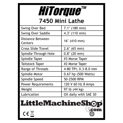 Label, HiTorque 7x16 Deluxe Mini Lathe, Digital Display