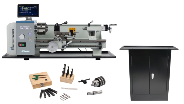 HiTorque 7450 Deluxe Mini Lathe - 7x16, Tooling Package, and Stand Cabinet