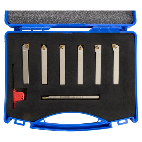 INDEXABLE TURNING TOOL SET OF 7PCS WITH INSERT 3/8 inch - in case